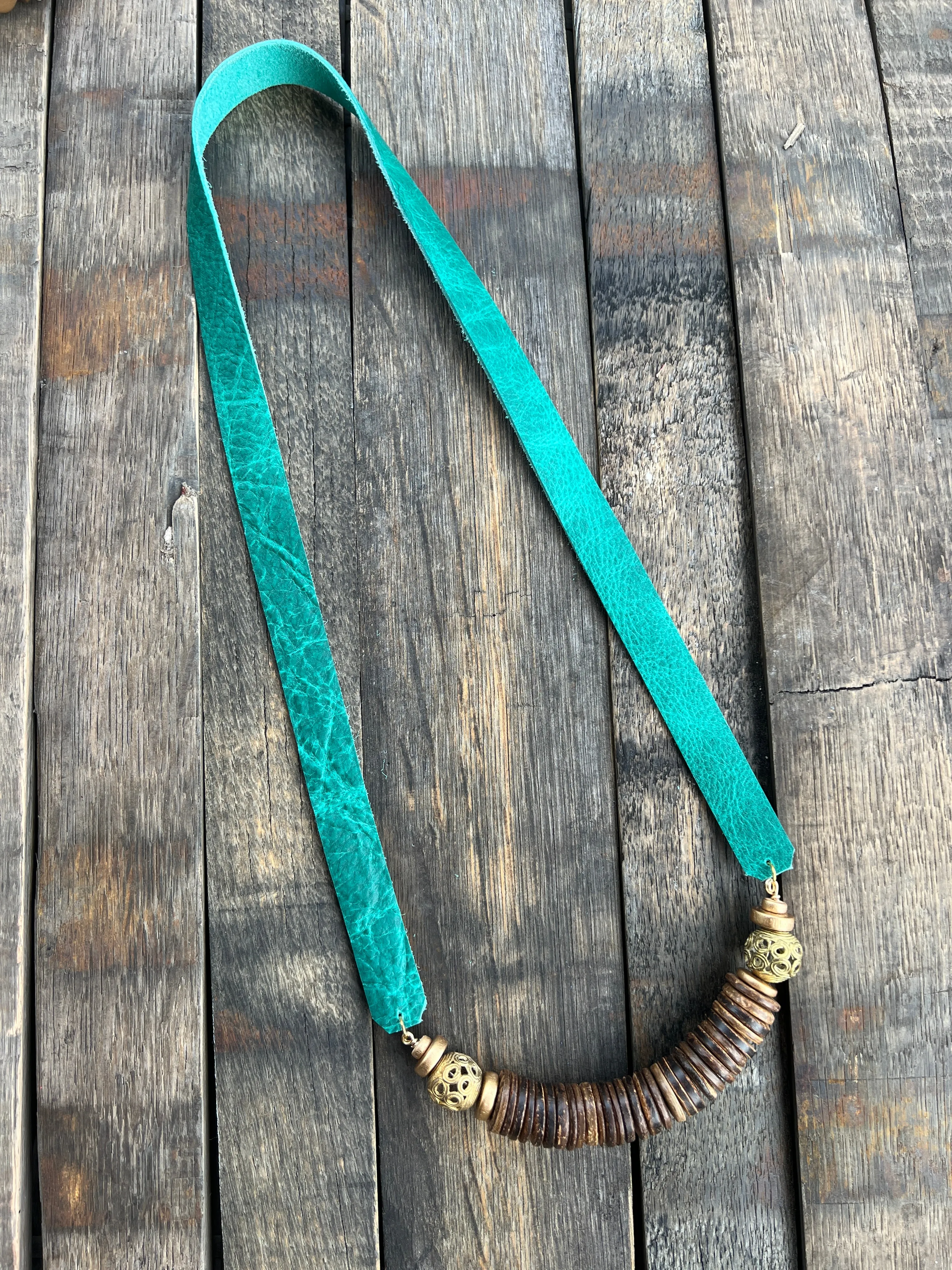 The Sophia Leather Strap Necklace with Jade