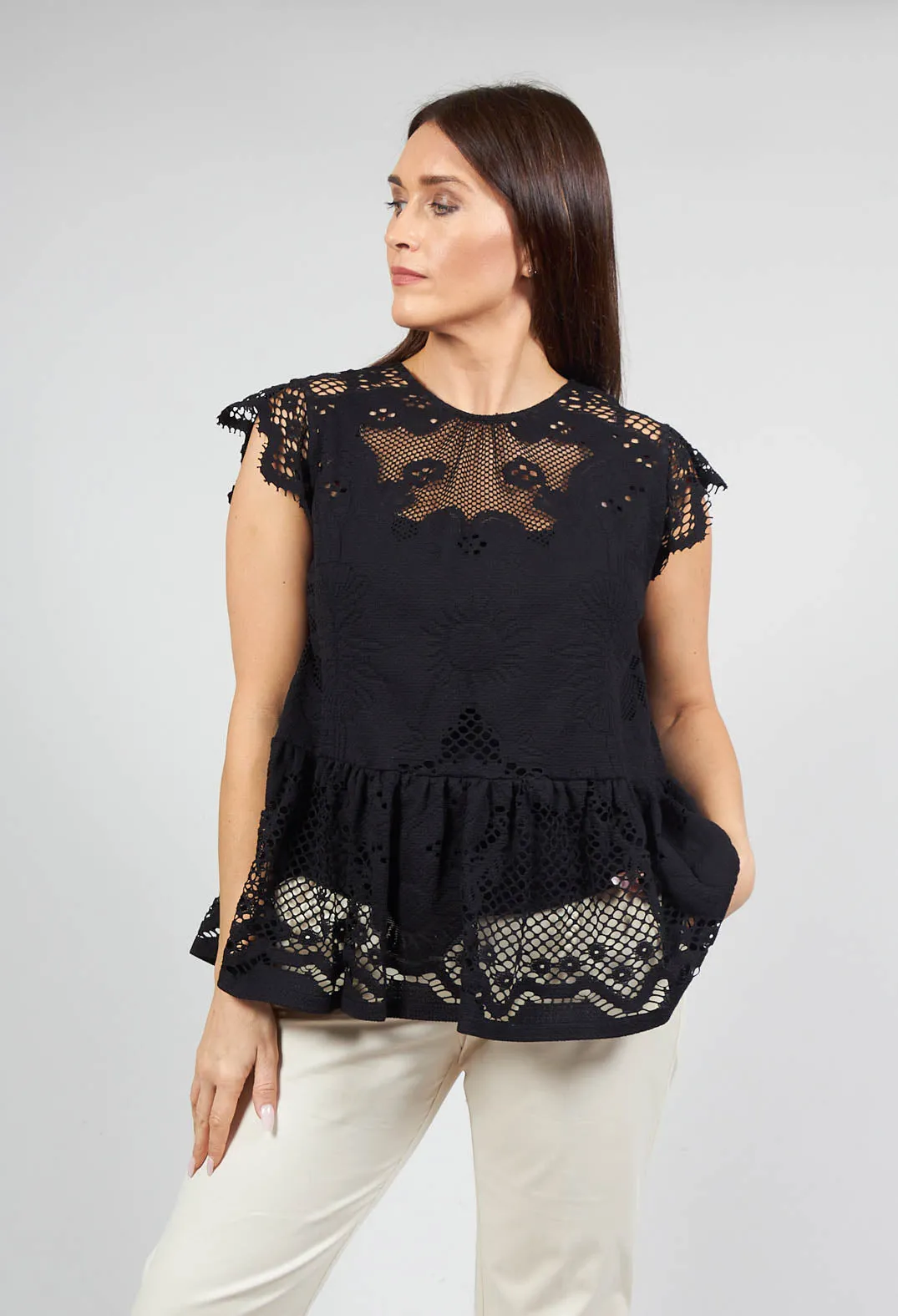 Top with Lace Detail in Black