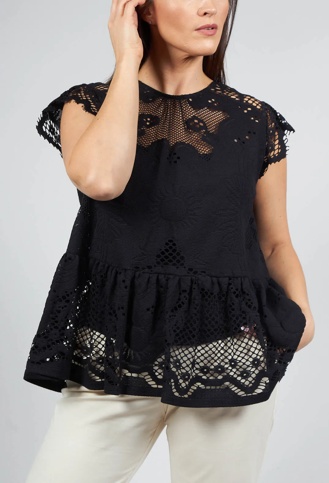 Top with Lace Detail in Black