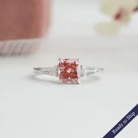 Unique Arrow Cut Pink Cushion Three Stone Engagement Ring