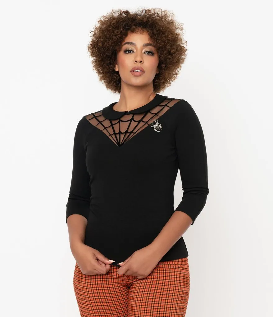 Unique Vintage Black Spiderweb Widow Top (XS ONLY)