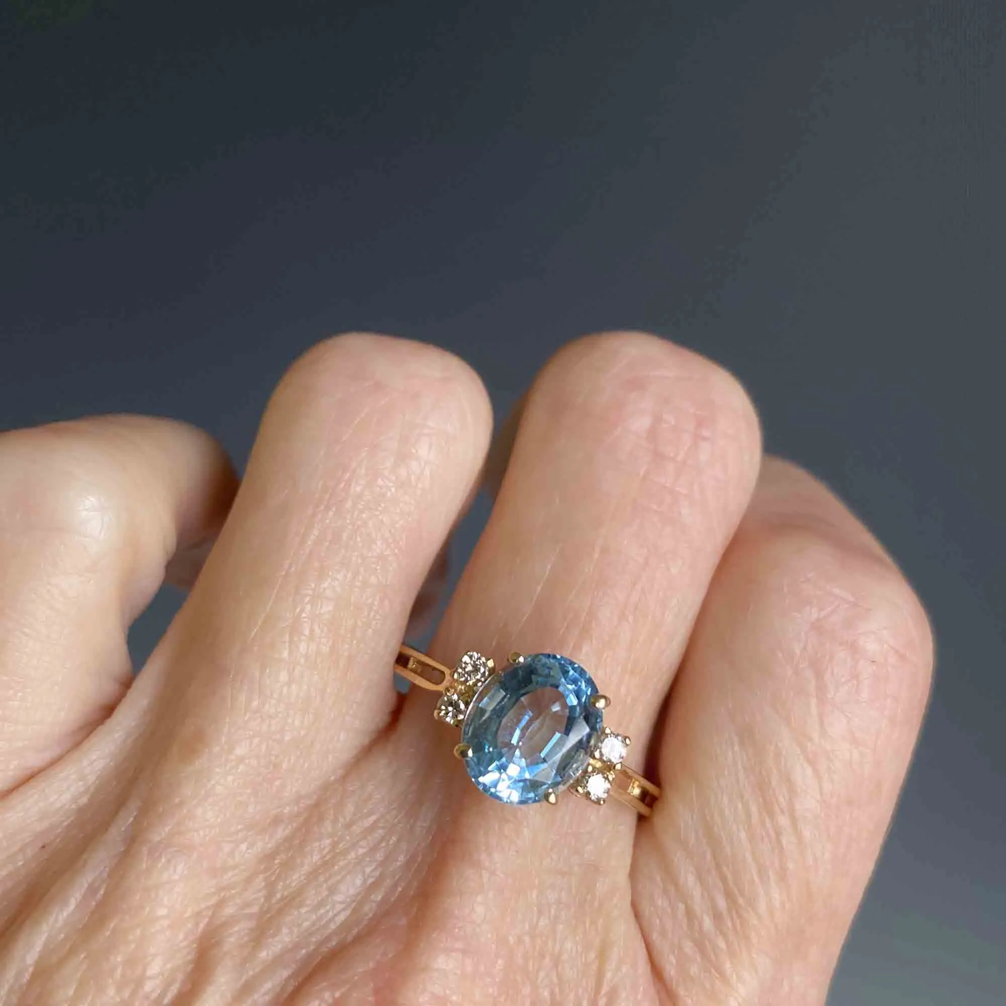 Vintage 14K Gold Diamond 3.25 CTW Blue Topaz Ring, Sz 10.25