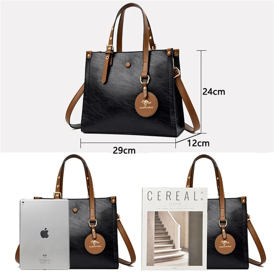 Women's 3 Layers Casual Vintage Luxury Designer Leather Tote Handbags