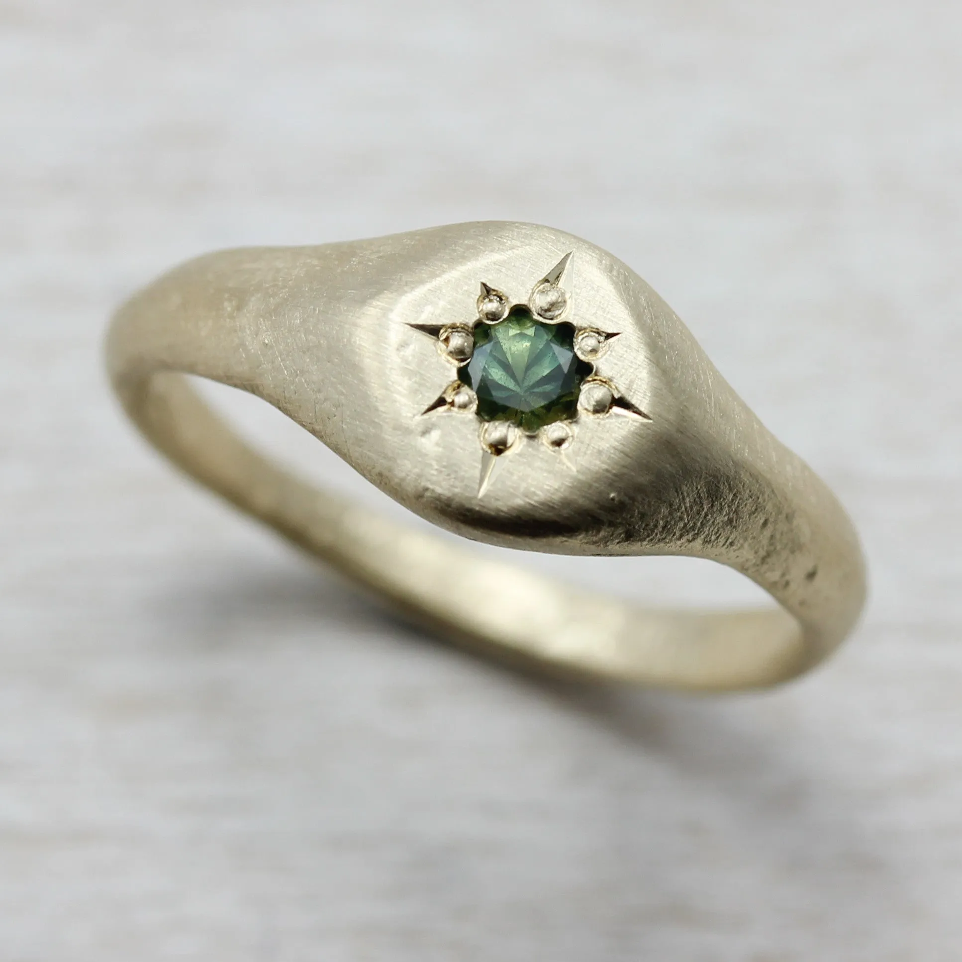 Yellow Gold Signet Ring with Green Australian Sapphire