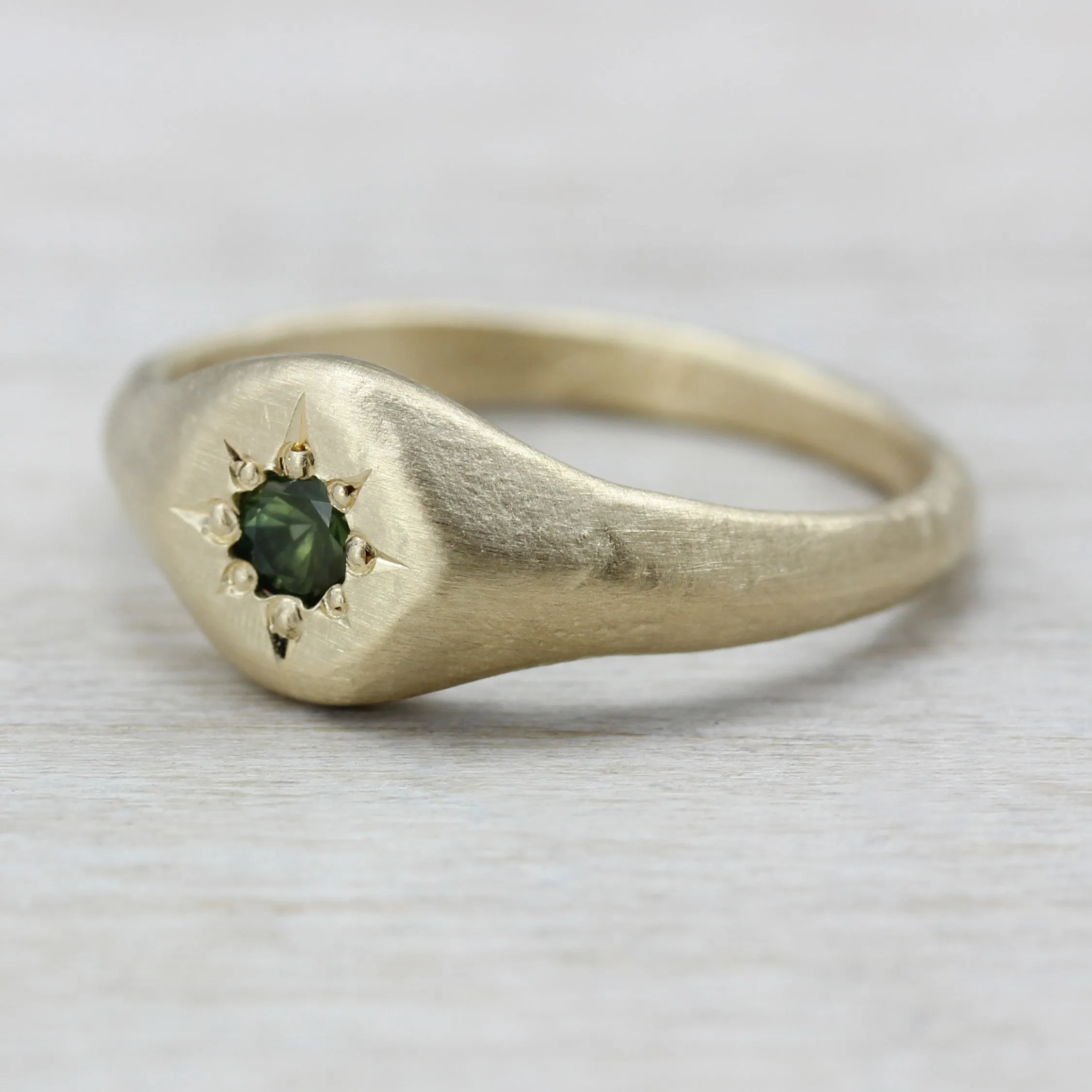 Yellow Gold Signet Ring with Green Australian Sapphire