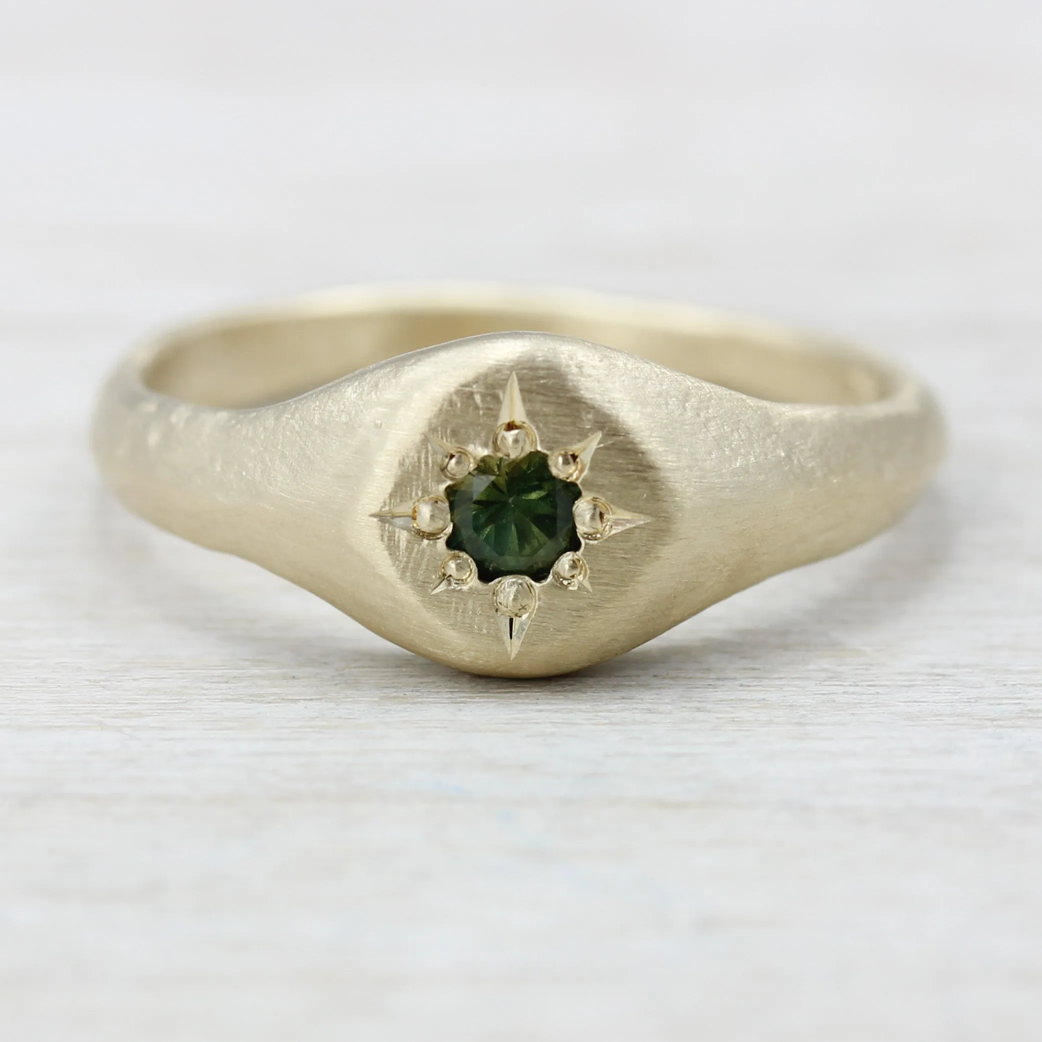 Yellow Gold Signet Ring with Green Australian Sapphire